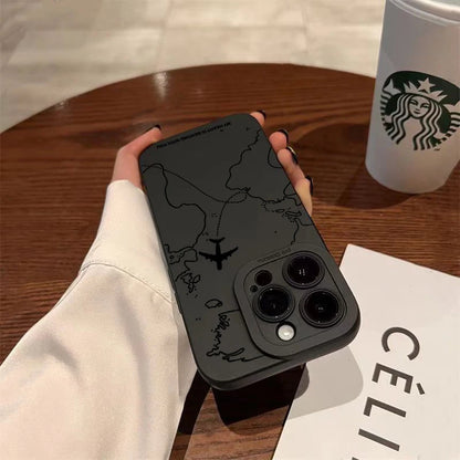 Travel-nspired Airplane Route Desian Phone Case For iPhone 16 15 14 13 12 11 Pro Max Mini 7 8 Plus XR XS Max Soft Silicone Cover