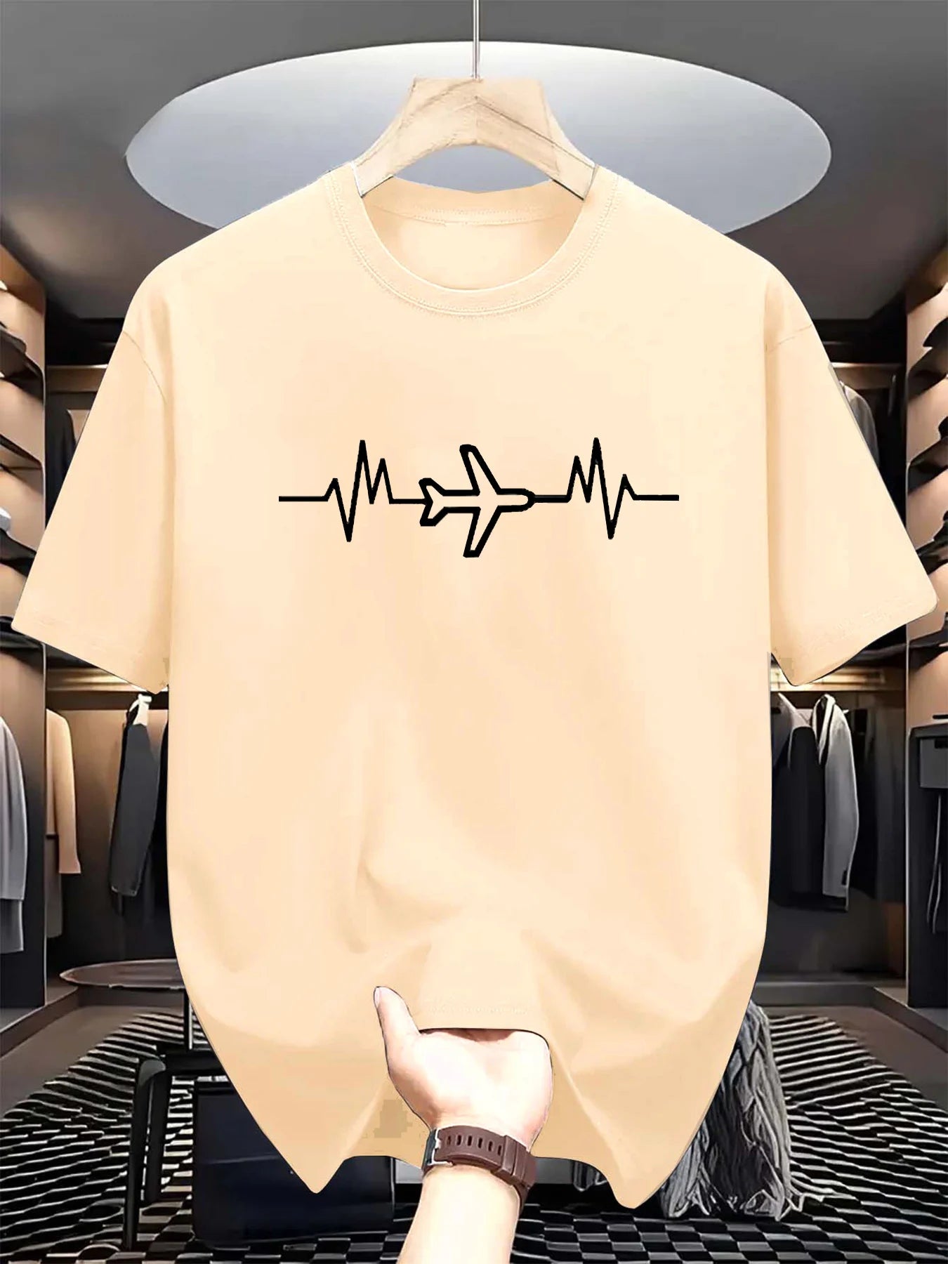 100% cotton fashionable casual loose sports creative airplane pattern printed round neck short sleeved T-shirt top