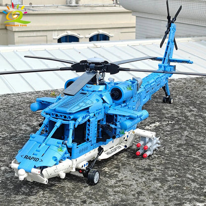 HUIQIBAO 1389PCS WW2 Military Helicopter Gunship Building Block Set for Children Airplane Weapon Bricks Toy Brick home Decor.