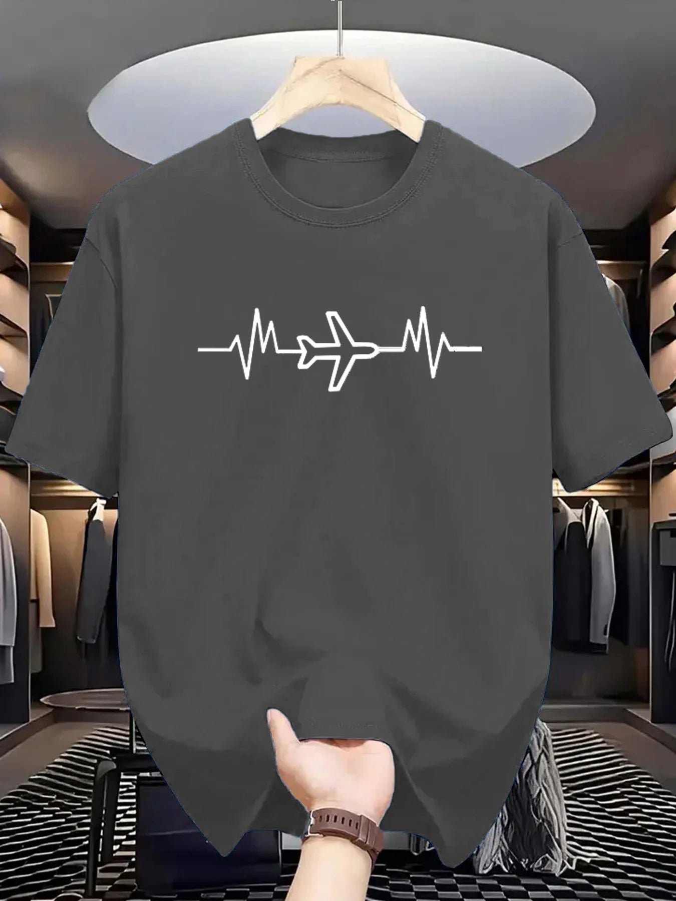 100% cotton fashionable casual loose sports creative airplane pattern printed round neck short sleeved T-shirt top