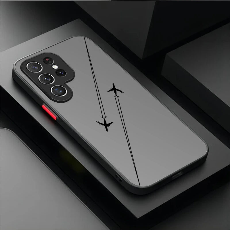 Travel Airplane Route Matte Case For Samsung Galaxy S25 Ultra S23 S24 S22 S21 Plus FE A56 A36 A26 A16 A06 A15 A25 A35 A55 5G