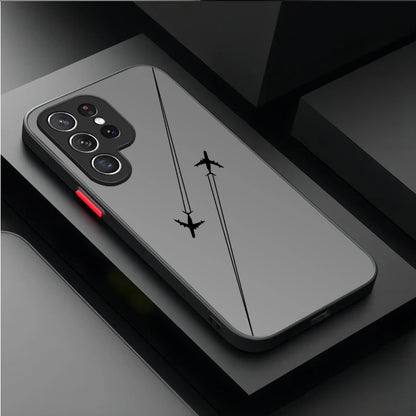Travel Airplane Route Matte Case For Samsung Galaxy S25 Ultra S23 S24 S22 S21 Plus FE A56 A36 A26 A16 A06 A15 A25 A35 A55 5G