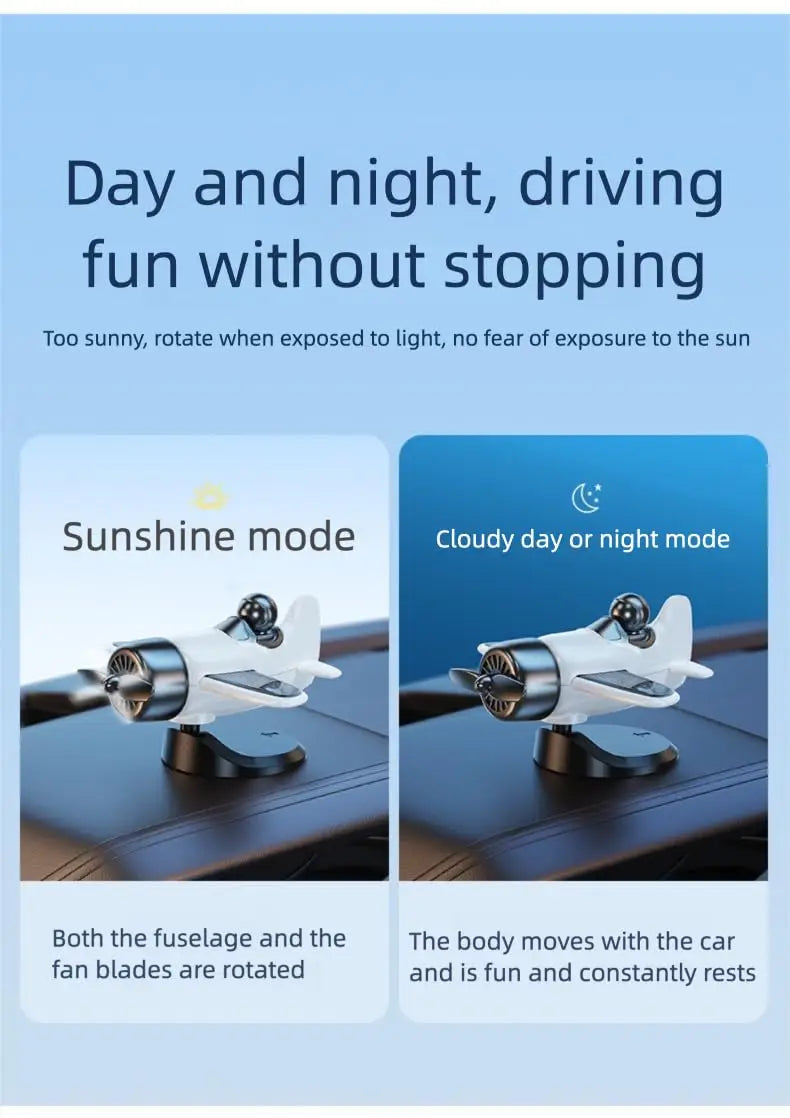 Solar Powered Rotating Airplane Car Dashboard Ornament 360° Auto Spin Decor Airplane Ornaments Car Interior Decoration