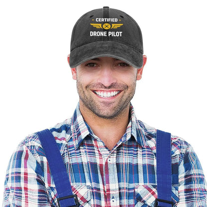 Drone Pilot Aviation - Themed Certification Badge Art Washed Baseball Cap