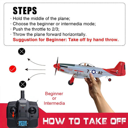 RC Plane 5CH 3D/6G Fixed-wing RC Airplane 2.4GHz P51D Mustang RTF for Adults Beginners Easy to Fly