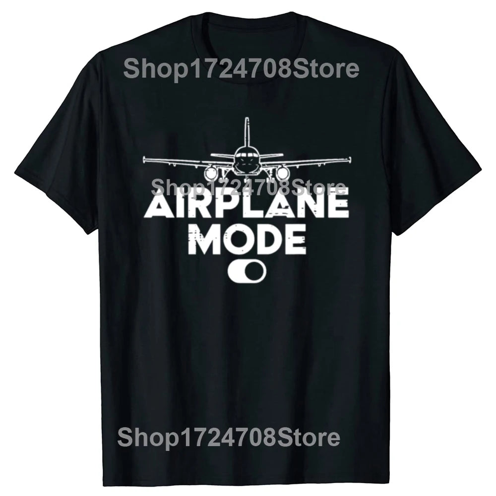 Airplane Mode On Aviation Aviator T-shirts Men Women's Fashion Casual Tshirt 100% Cotton