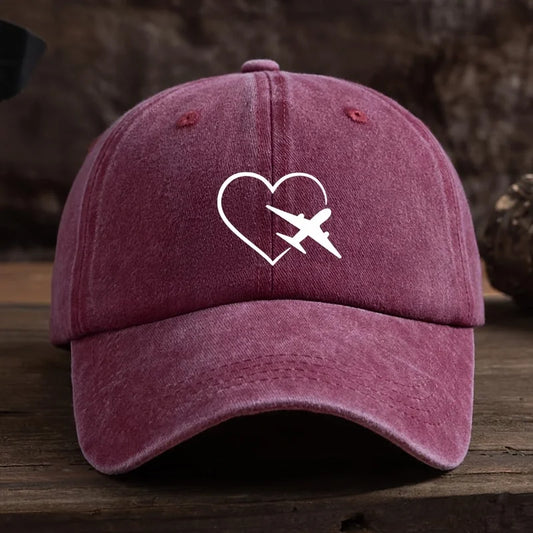 Fashionable unisex baseball cap with fun heart-shaped airplane print