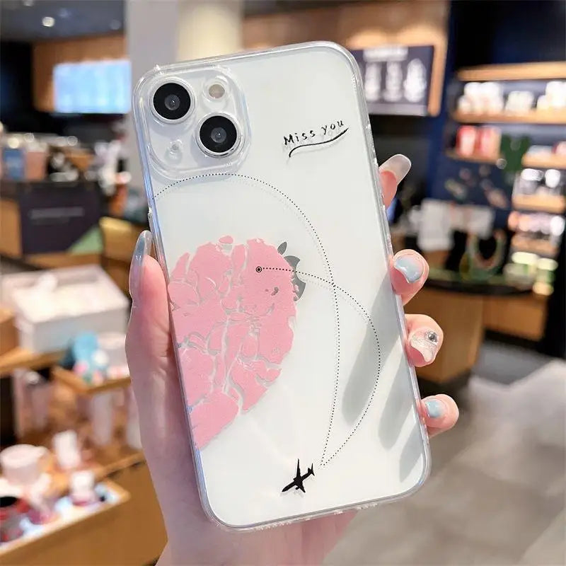 Aircraft Love Heart Couple Phone Case For IPhone 16 15 14 12 11 Pro Max 13 Mini XR XS X 7 8 Plus Plane Transparent Cover Fundas