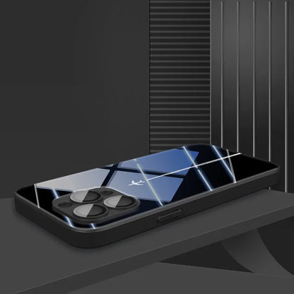 Sky Airplane Contrail Pattern Tempered Glass Phone Case For iPhone 11 12 13 14 15 16 17 Pro Max 17Air 16E 7 8 Plus XR XS X Cover