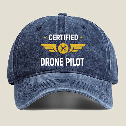 Drone Pilot Aviation - Themed Certification Badge Art Washed Baseball Cap
