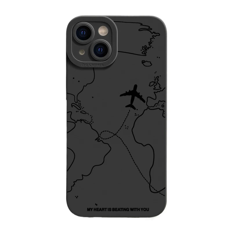 Airplane Route Desian Phone Case For iPhone 16 15 14 13 12 11 Pro Max Mini 7 8 Plus XR XS Max