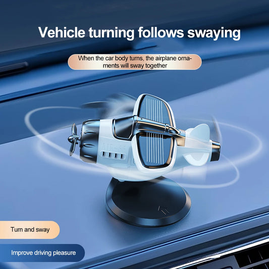 Solar Powered Aircraft For Car Tabletop Office Alloy Solar Energy Rotate Airplane Ornaments Solar Energy Rotate Helicopter Decor