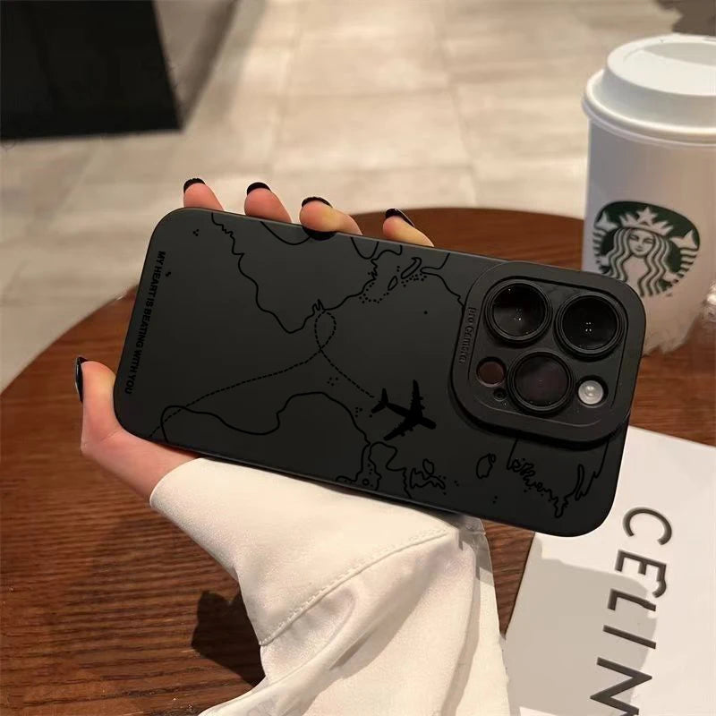 Travel-nspired Airplane Route Desian Phone Case For iPhone 16 15 14 13 12 11 Pro Max Mini 7 8 Plus XR XS Max Soft Silicone Cover