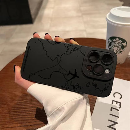 Airplane Route Desian Phone Case For iPhone 16 15 14 13 12 11 Pro Max Mini 7 8 Plus XR XS Max