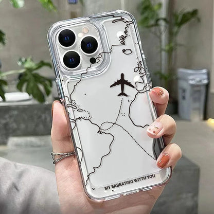 Silicone Airplane Route Painted Phone Case For iPhone
