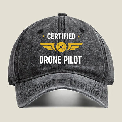 Drone Pilot Aviation - Themed Certification Badge Art Washed Baseball Cap