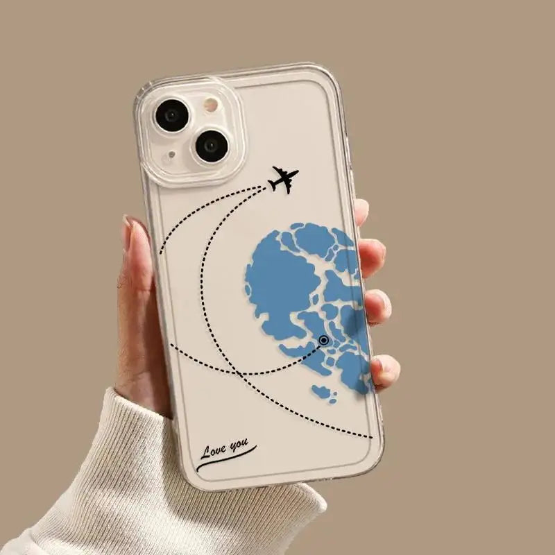 Aircraft Love Heart Couple Phone Case For IPhone 16 15 14 12 11 Pro Max 13 Mini XR XS X 7 8 Plus Plane Transparent Cover Fundas