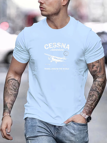 100 % cotton fashionable casual sports loose fit plus size airplane pattern printed round neck short sleeved T-shirt