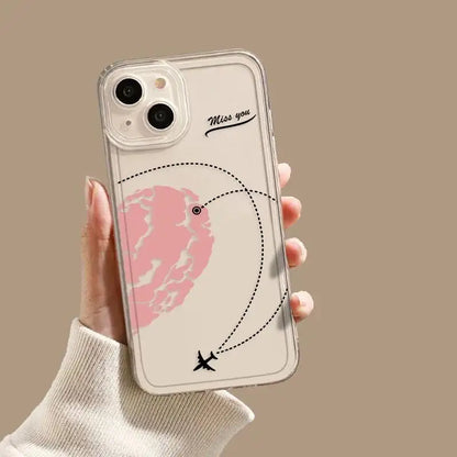 Aircraft Love Heart Couple Phone Case For IPhone 16 15 14 12 11 Pro Max 13 Mini XR XS X 7 8 Plus Plane Transparent Cover Fundas