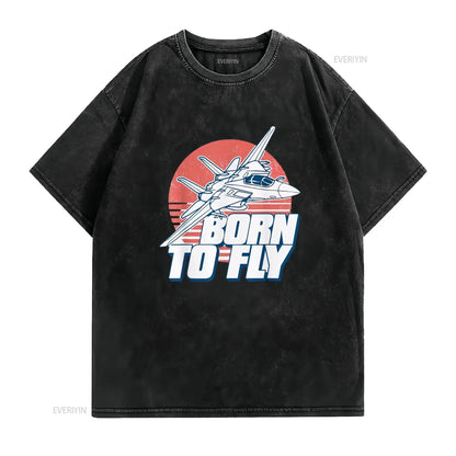 Born to Fly Fighter Jet Plane Kids Boys Airplane T Shirt vintage Washed Soft Casual Breathable Unisex streetwear Comfortable