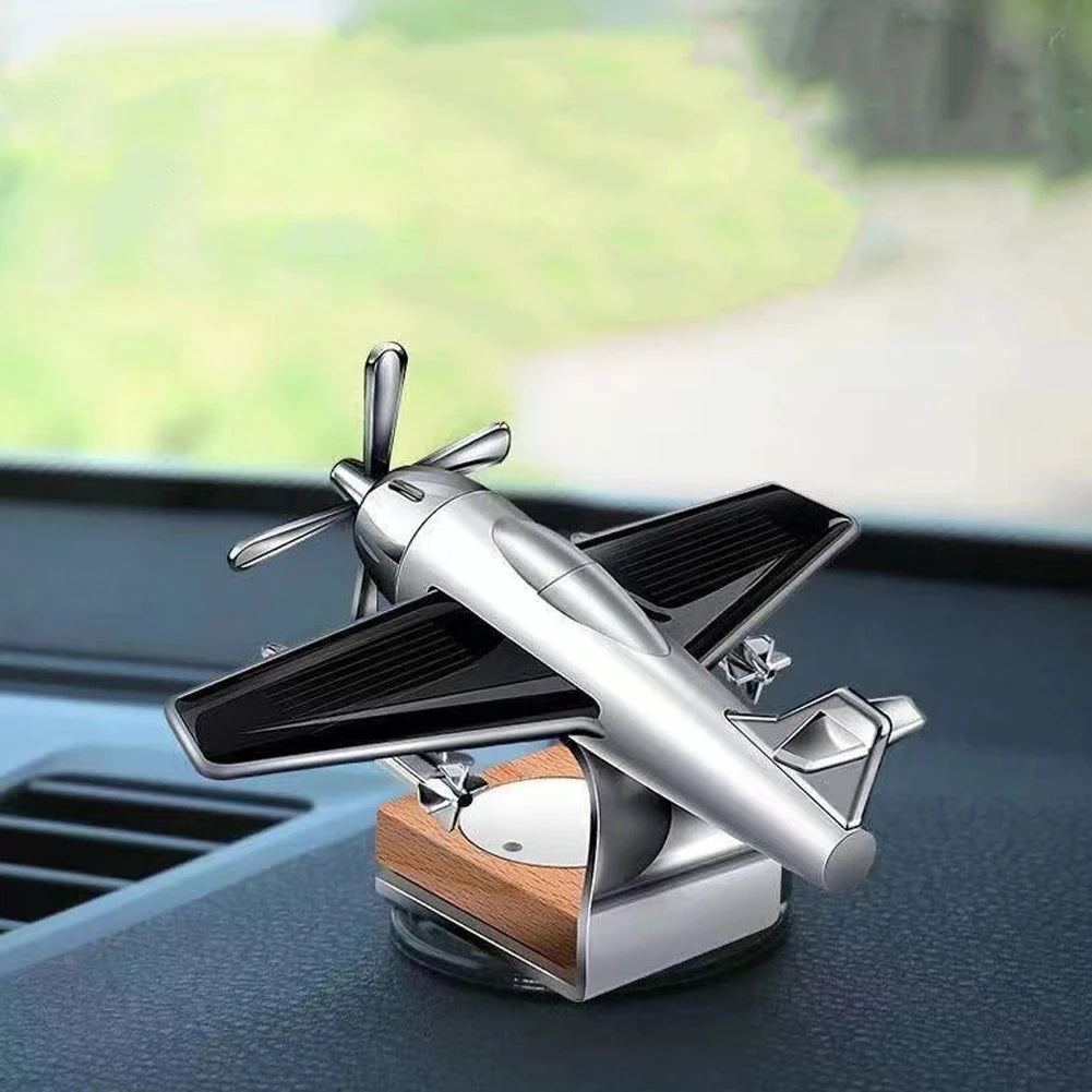 Car Essential Oil Diffuser Solar Airplane Car Diffuser Wooden Base Fragrance