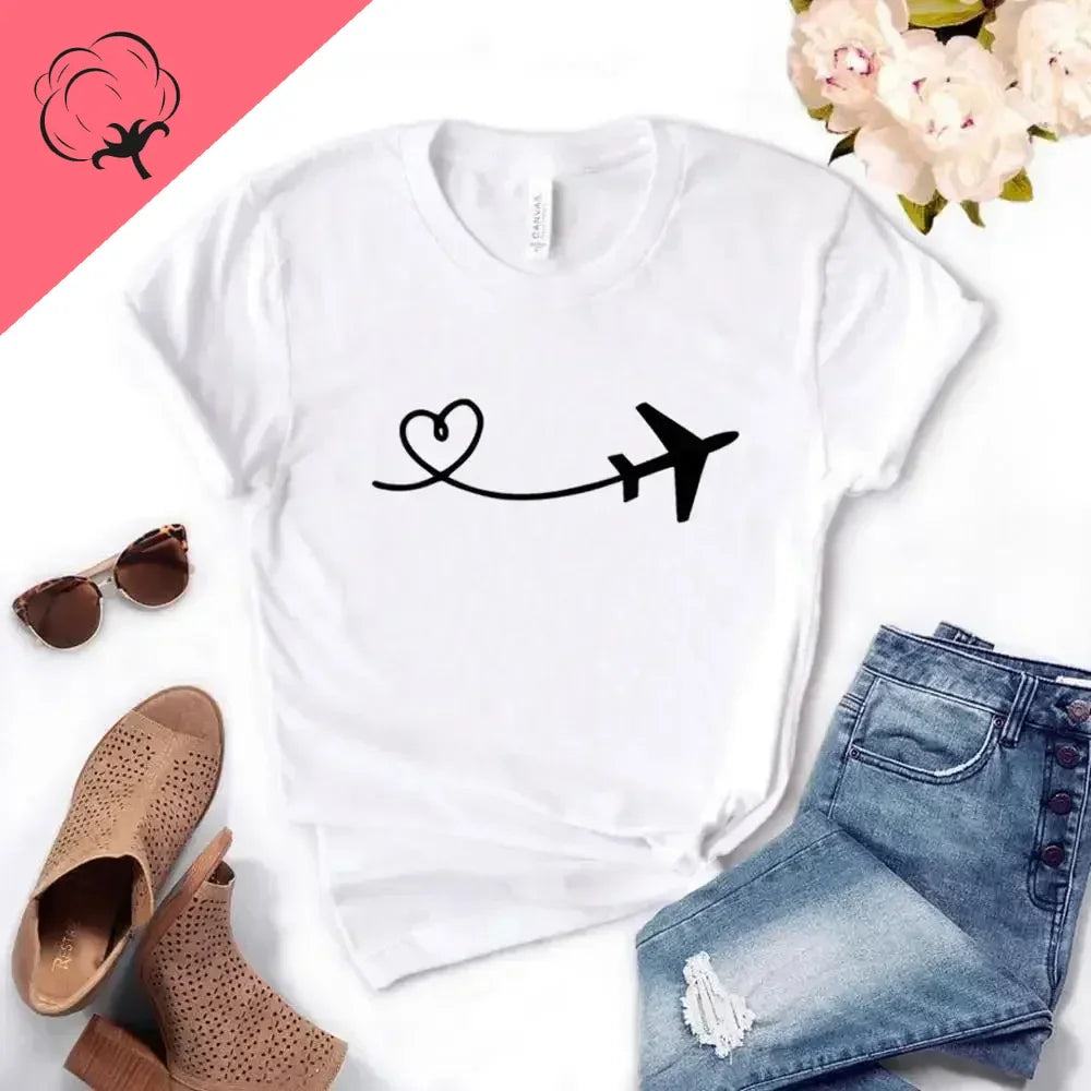 Airplane Traveler wanderlust Print Women tshirt  Casual Funny 100% cotton Gift Lady