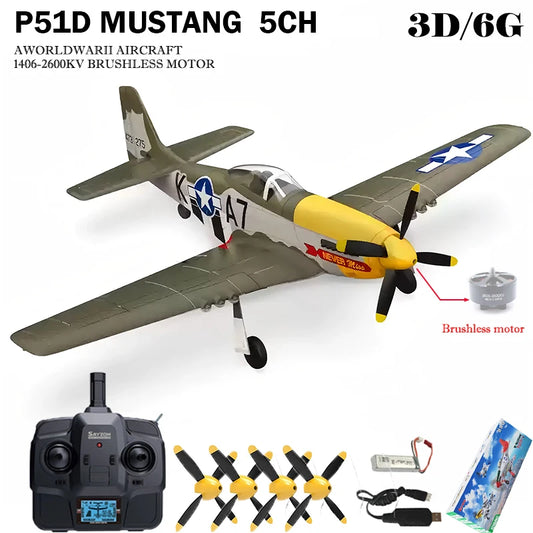 RC Plane 5CH 3D/6G Fixed-wing RC Airplane 2.4GHz P51D Mustang RTF for Adults Beginners Easy to Fly