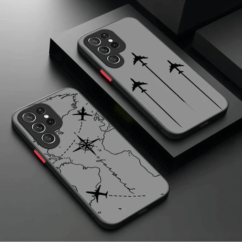 Travel Airplane Route Matte Case For Samsung Galaxy S25 Ultra S23 S24 S22 S21 Plus FE A56 A36 A26 A16 A06 A15 A25 A35 A55 5G