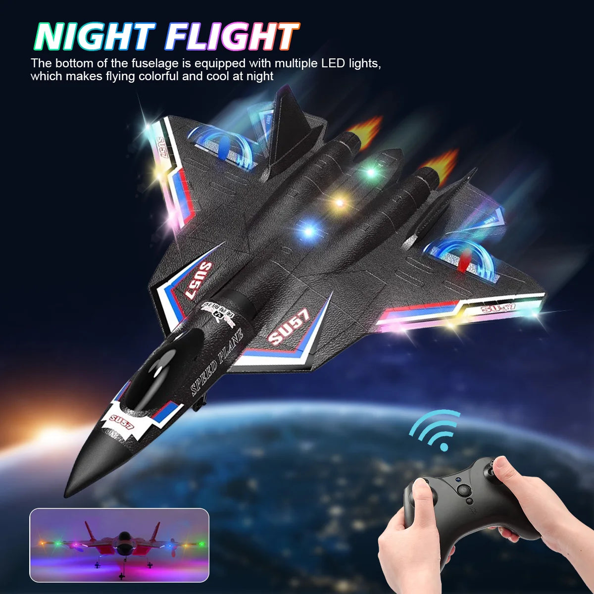 SU57 RC Plane 2.4G Remote Control Aircraft with Light Fixed Wing Hand Throwing Foam Remote Control Airplane Children Toys  Gifts