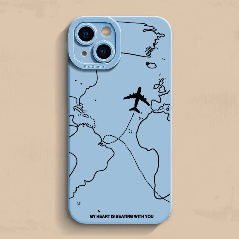 Travel-nspired Airplane Route Desian Phone Case For iPhone 16 15 14 13 12 11 Pro Max Mini 7 8 Plus XR XS Max Soft Silicone Cover