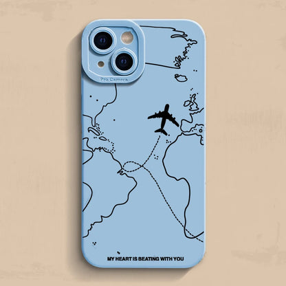Travel-nspired Airplane Route Desian Phone Case For iPhone 16 15 14 13 12 11 Pro Max Mini 7 8 Plus XR XS Max Soft Silicone Cover