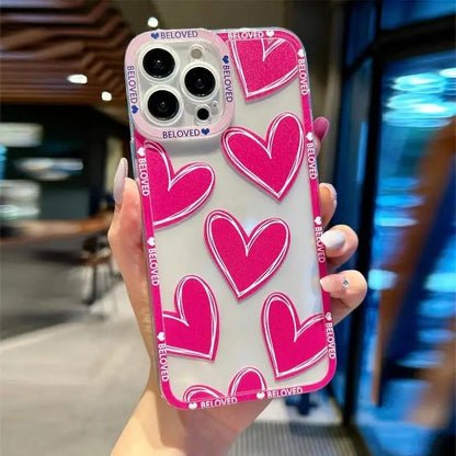 Aircraft Love Heart Couple Phone Case For IPhone 16 15 14 12 11 Pro Max 13 Mini XR XS X 7 8 Plus Plane Transparent Cover Fundas