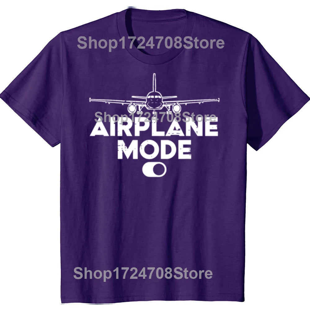 Airplane Mode On Aviation Aviator T-shirts Men Women's Fashion Casual Tshirt 100% Cotton