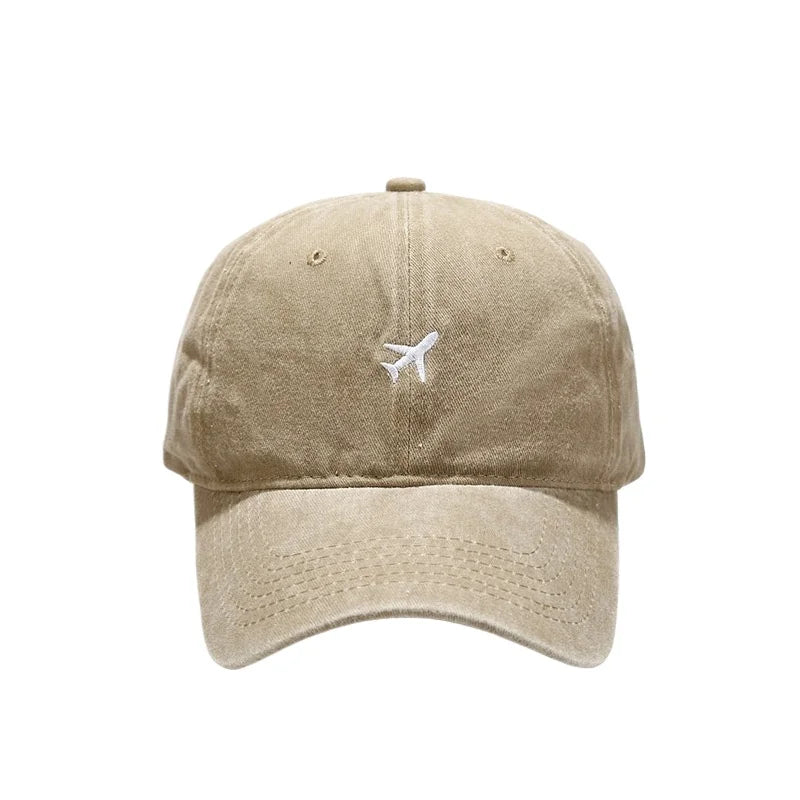 Cotton Caps Unisex Retro Embroidery Cap Airplane Print