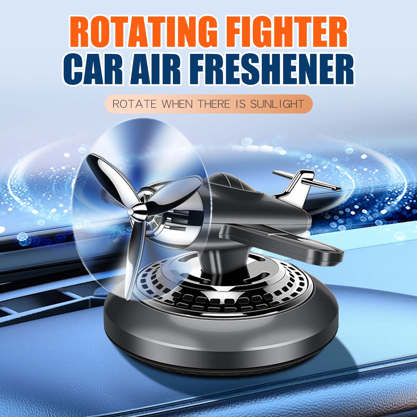 Rotating solar energy powered fighter car air freshener