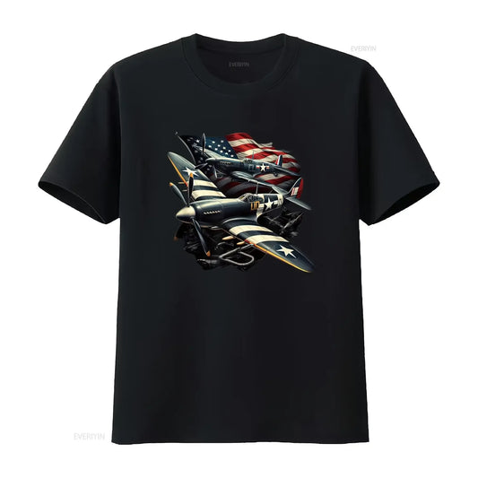 Spitfire F4U Corsair WW2 Airplanes US Flag T Shirt vintage Washed homme streetwear Soft graphic Comfortable designer clothes
