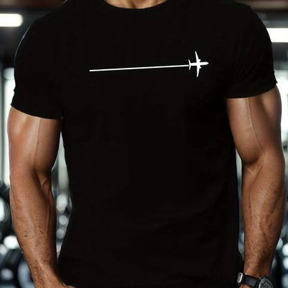 100 % pure cotton fashionable casual loose minimalist airplane pattern printed round neck short sleeved T-shirt