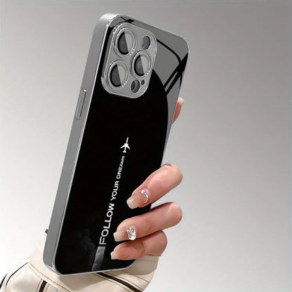 Travel-inspired Airplane Route Glass Electroplated Phone Case For iPhone 11 12 13 14 15 16 17 Pro Max Plus 16E 17 Air Cover