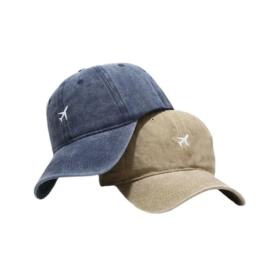 Cotton Caps Unisex Retro Embroidery Cap Airplane Print