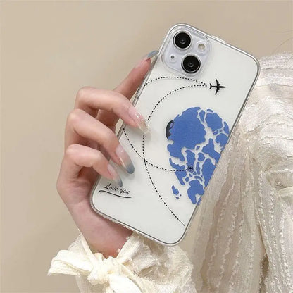 Aircraft Love Heart Couple Phone Case For IPhone 16 15 14 12 11 Pro Max 13 Mini XR XS X 7 8 Plus Plane Transparent Cover Fundas