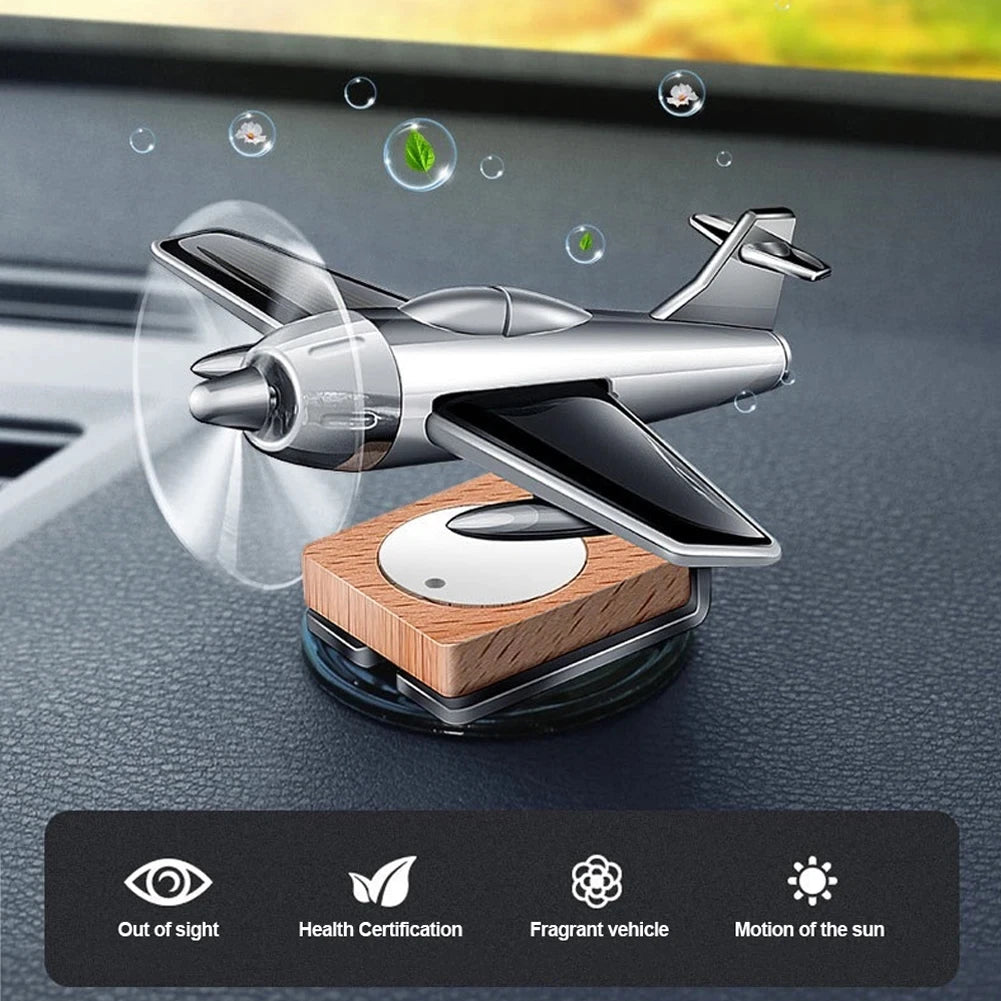 Car Essential Oil Diffuser Solar Airplane Car Diffuser Wooden Base Fragrance