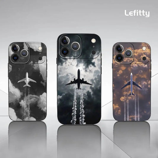 Airplane Plane Fly Travel Cloud Phone Case For IPhone 17 16 15 14 13 12 11 Pro Max Plus Mini Black Frosted Soft Shell Funda