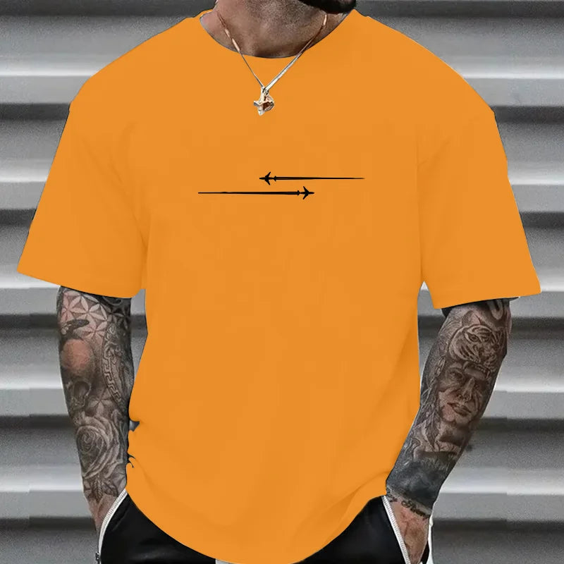 100% Cotton Casual Loose Large Creative Airplane Printed Comfortable Sports Round Neck Short Sleeve T-shirt