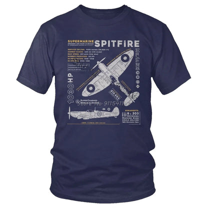 Vintage Supermarine Spitfire T Shirt Men Cotton Tee Short Sleeve Plane War Pilot Aircraft Airplane T-Shirt Gift