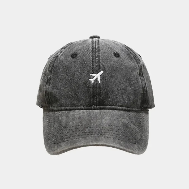 Cotton Caps Unisex Retro Embroidery Cap Airplane Print