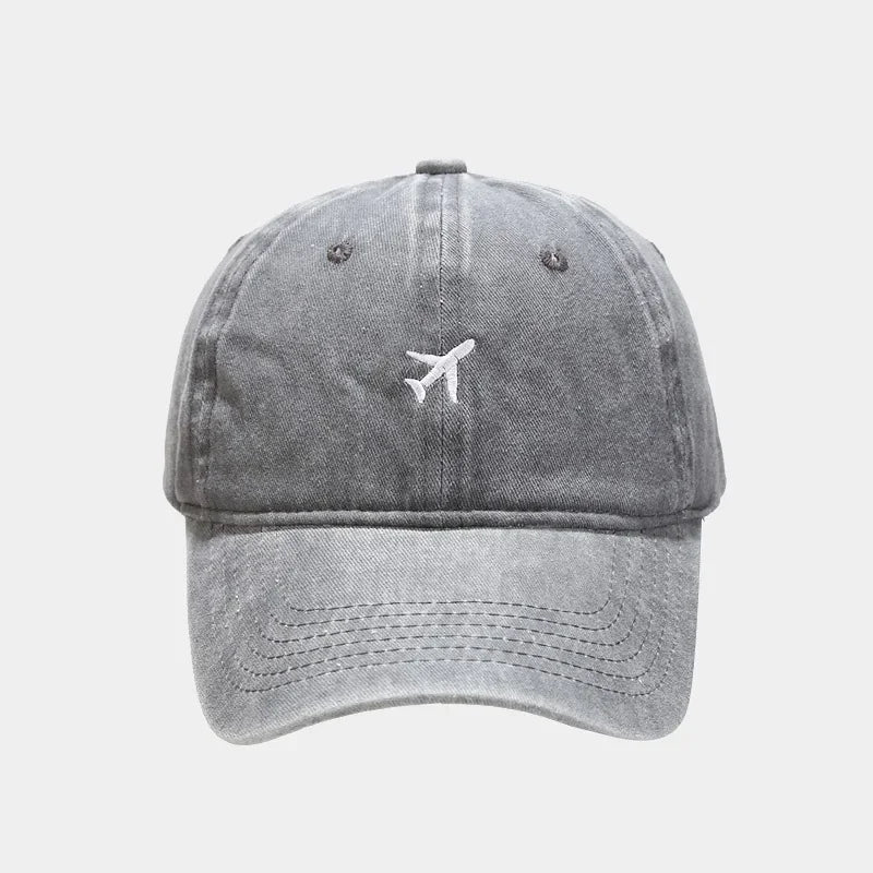 Cotton Caps Unisex Retro Embroidery Cap Airplane Print