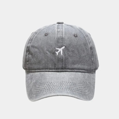 Cotton Caps Unisex Retro Embroidery Cap Airplane Print