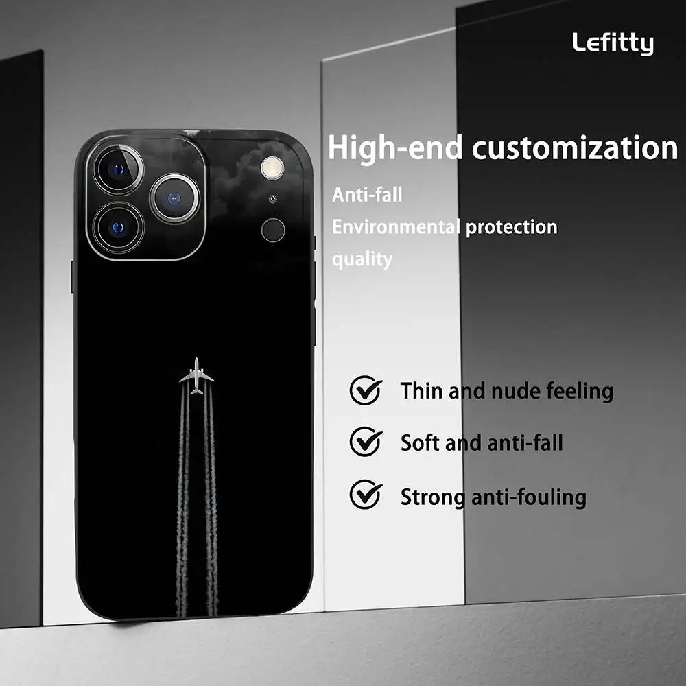 Airplane Plane Fly Travel Cloud Phone Case For IPhone 17 16 15 14 13 12 11 Pro Max Plus Mini Black Frosted Soft Shell Funda