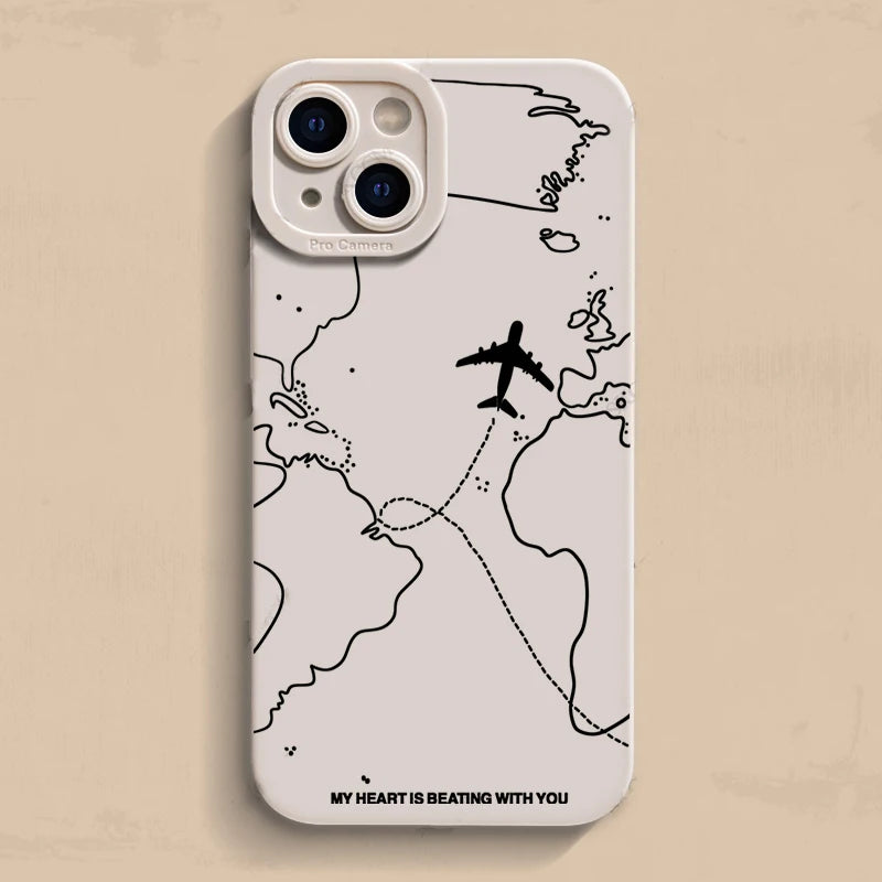Airplane Route Desian Phone Case For iPhone 16 15 14 13 12 11 Pro Max Mini 7 8 Plus XR XS Max